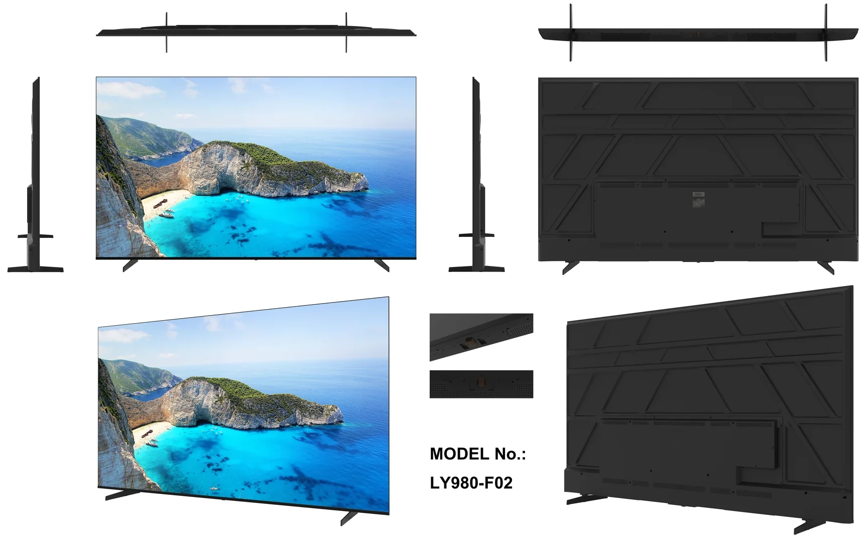 Multiple views of the LY980-F02 TV back cover